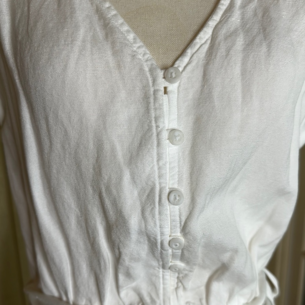 Cloth & Stone Anthropologie Small White Button-Down Dress with Front Tie - Picture 3 of 7